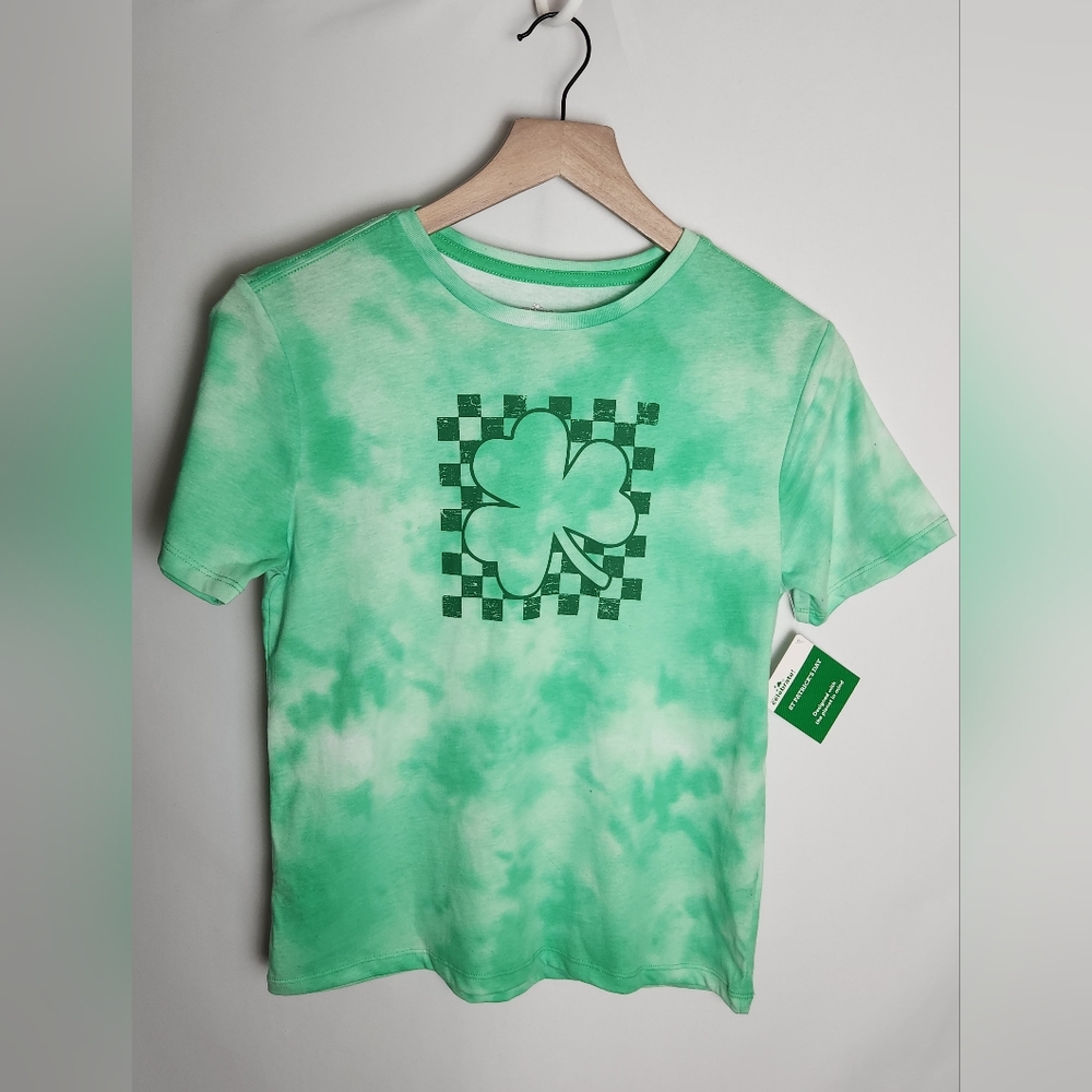 Kids Green Tie-Dye Shamrock Graphic Tee 10/12 St. Patrick's Day